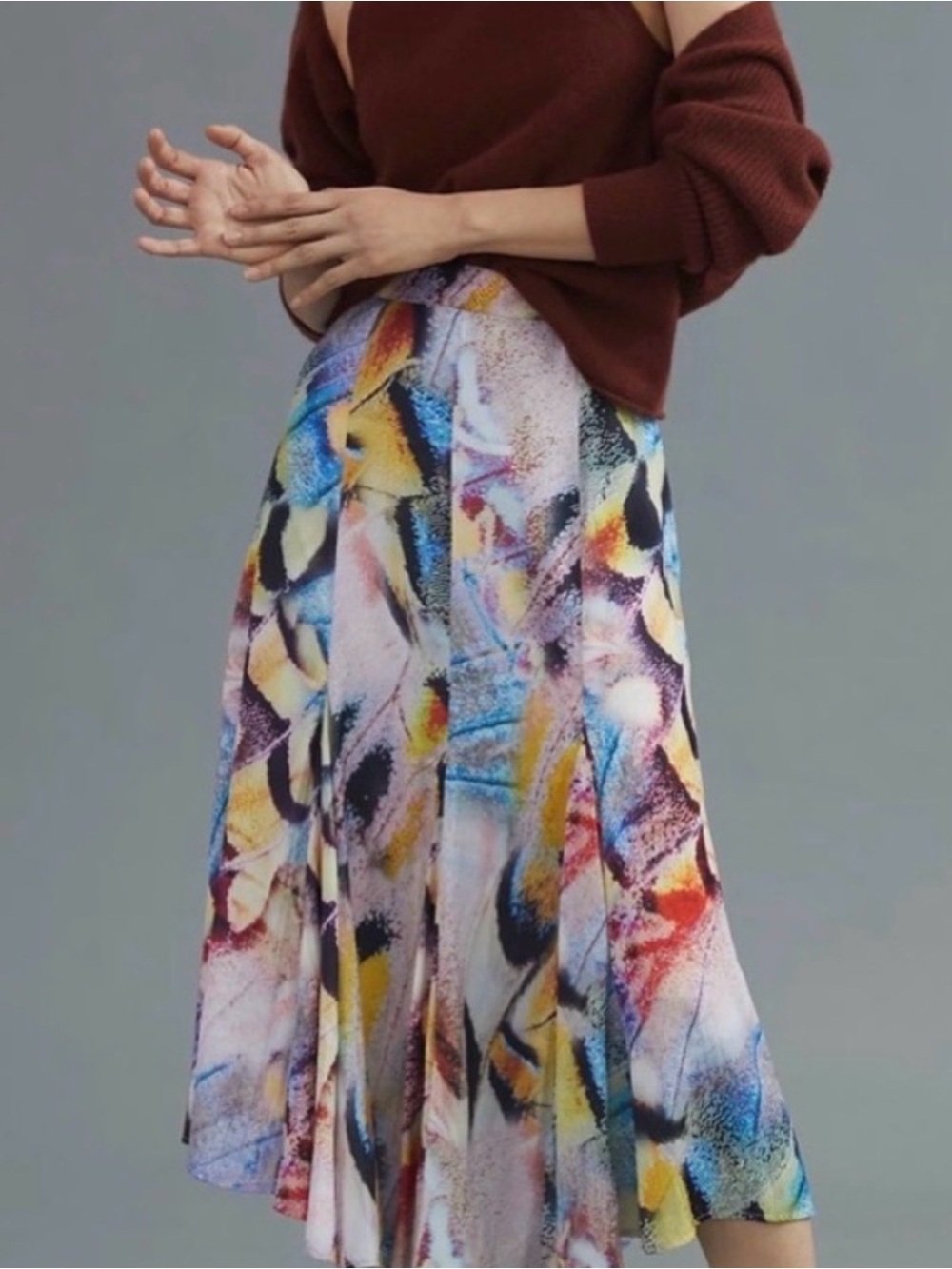Anthropologie Butterfly Print Pleated Maxi Skirt 0